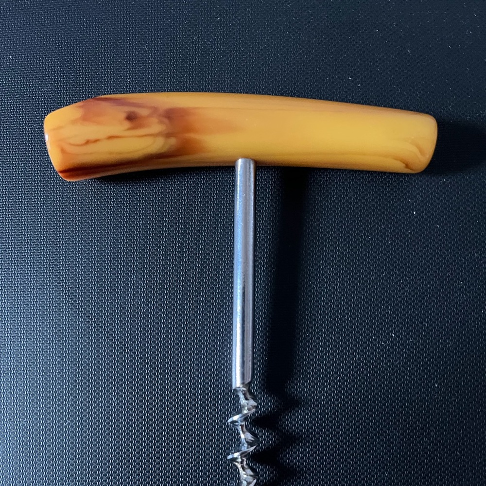 VINTAGE CORKSCREW BOTTLE OPENER with AMBER HANDLE
